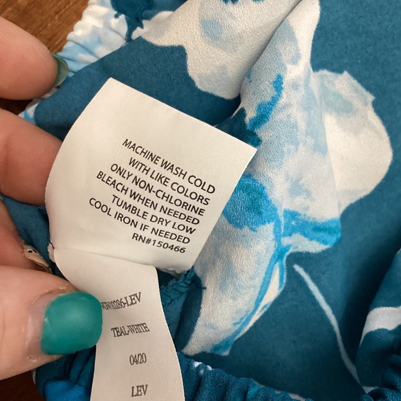 41 Hawthorn Teal Blue Floral Bubble Hem Blouse 3/4 Sleeve Top Medium - Picture 6 of 9